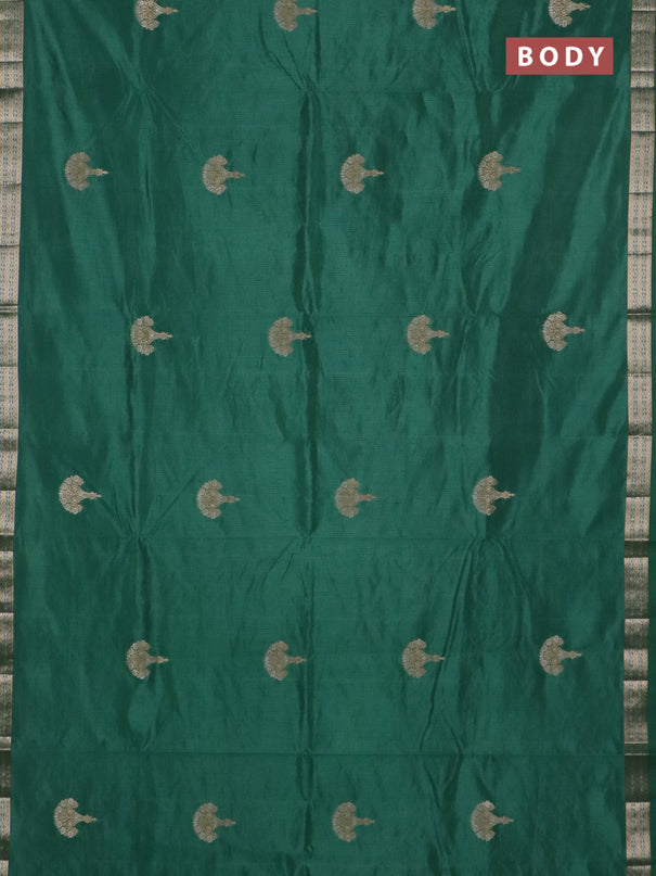 Semi raw silk saree teal green with zari woven buttas and zari woven border
