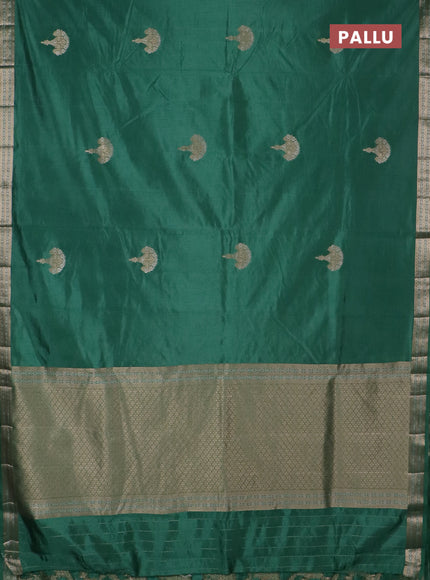 Semi raw silk saree teal green with zari woven buttas and zari woven border