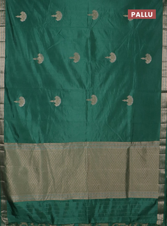 Semi raw silk saree teal green with zari woven buttas and zari woven border