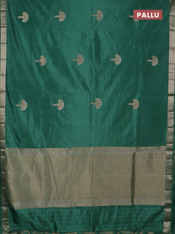 Semi raw silk saree teal green with zari woven buttas and zari woven border