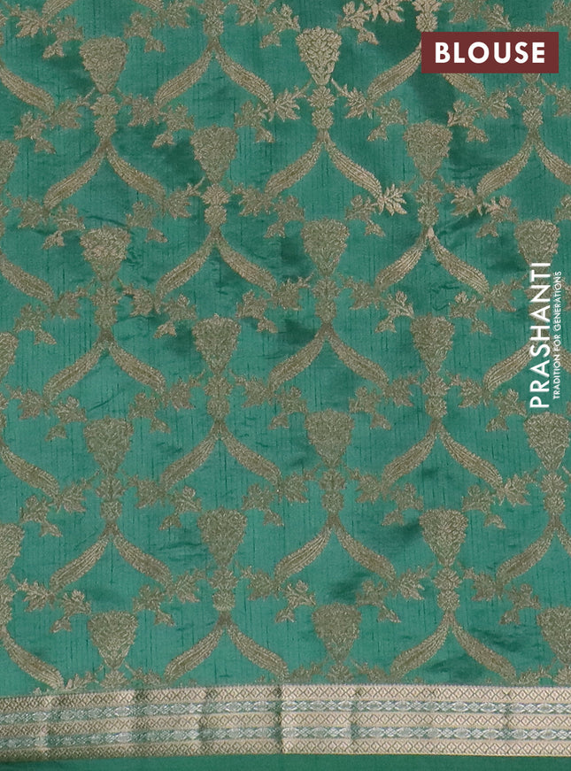 Semi raw silk saree teal green with zari woven buttas and zari woven border