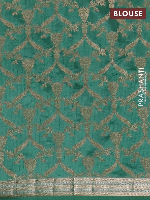 Semi raw silk saree teal green with zari woven buttas and zari woven border