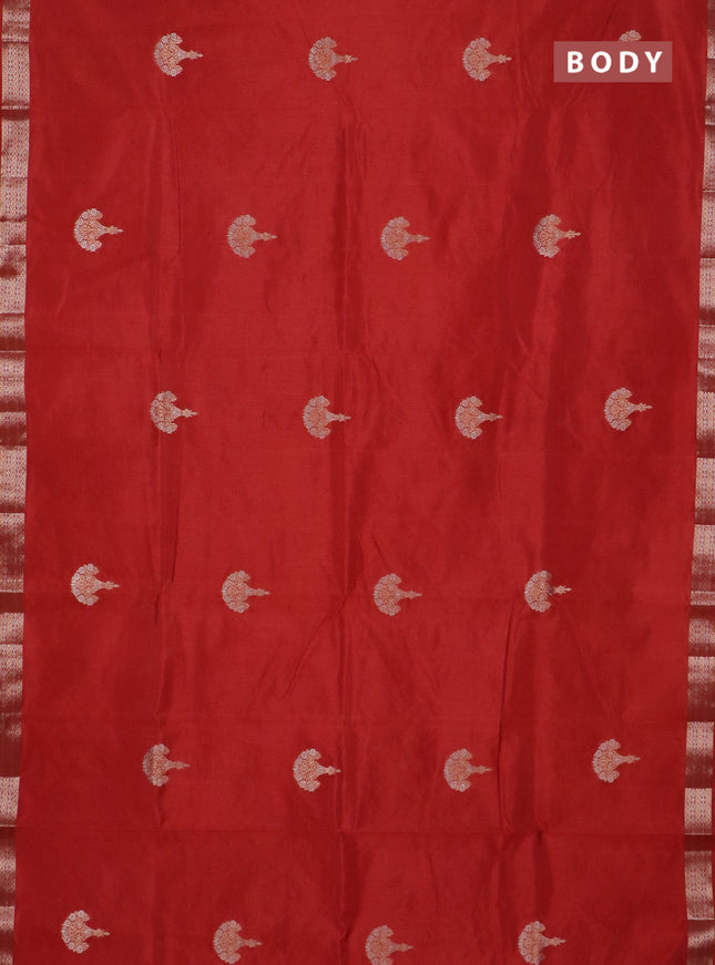 Semi raw silk saree rust shade with zari woven buttas and zari woven border