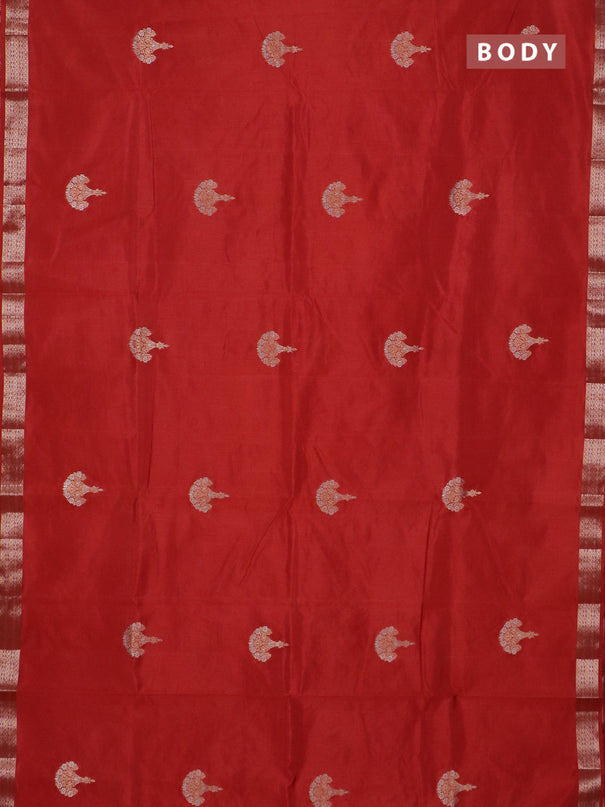 Semi raw silk saree rust shade with zari woven buttas and zari woven border