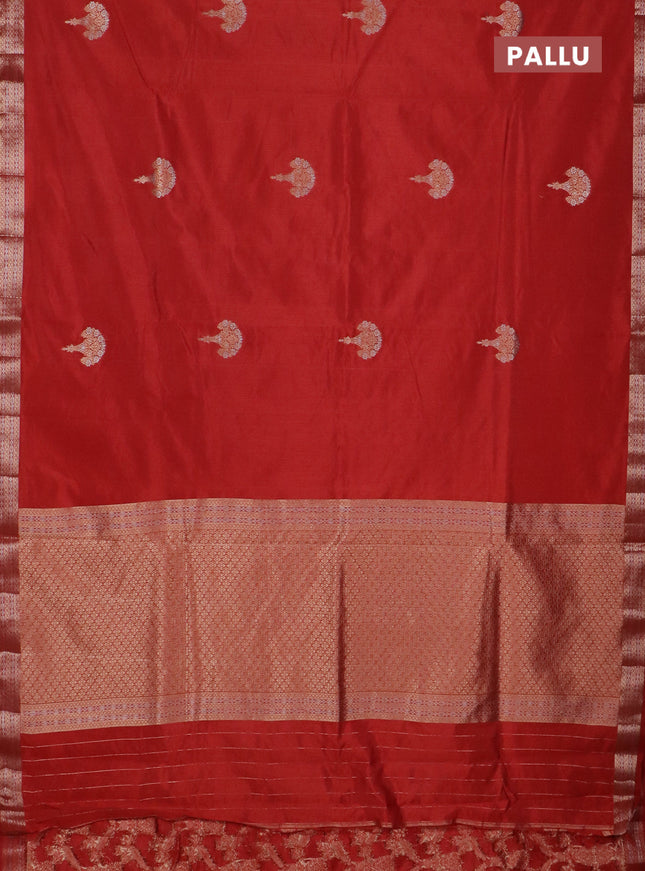 Semi raw silk saree rust shade with zari woven buttas and zari woven border