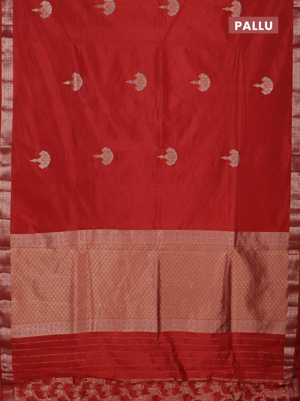 Semi raw silk saree rust shade with zari woven buttas and zari woven border