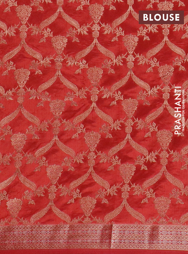 Semi raw silk saree rust shade with zari woven buttas and zari woven border