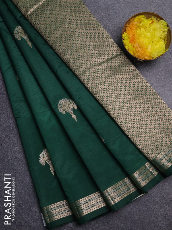 Semi raw silk saree bottle green with zari woven buttas and zari woven border