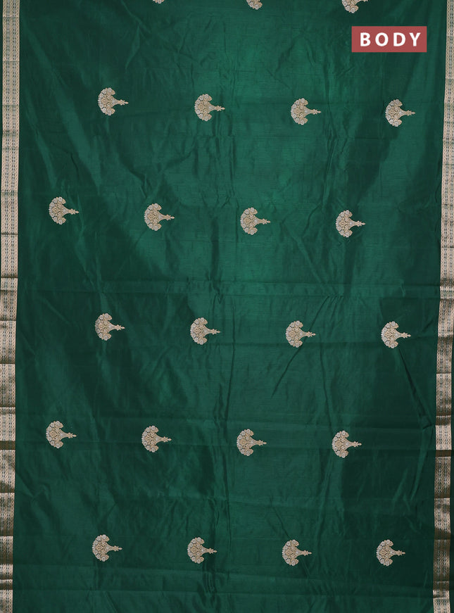 Semi raw silk saree bottle green with zari woven buttas and zari woven border