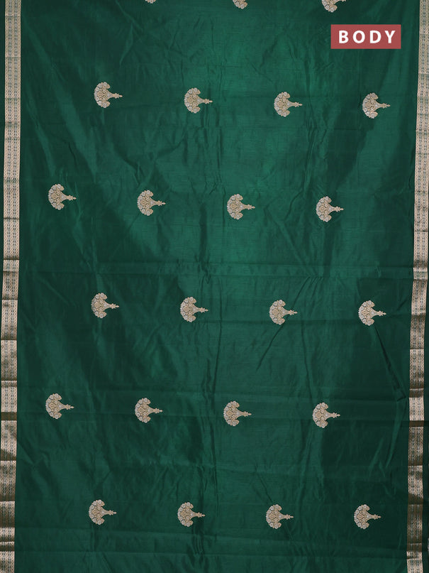 Semi raw silk saree bottle green with zari woven buttas and zari woven border