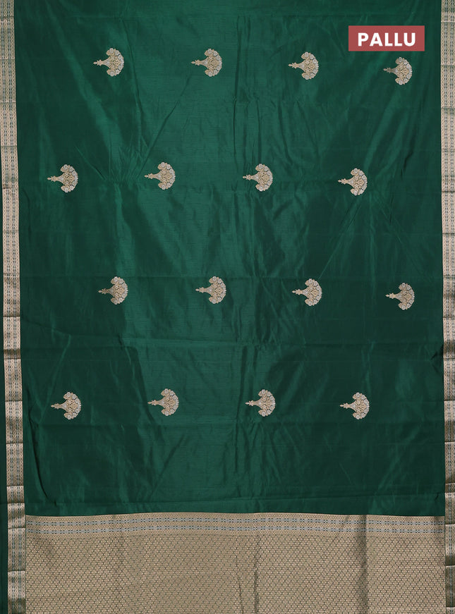 Semi raw silk saree bottle green with zari woven buttas and zari woven border