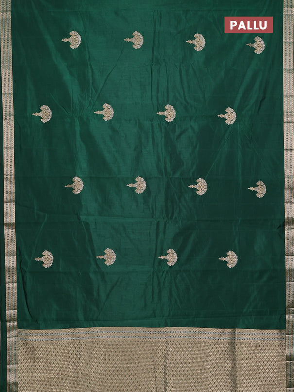 Semi raw silk saree bottle green with zari woven buttas and zari woven border