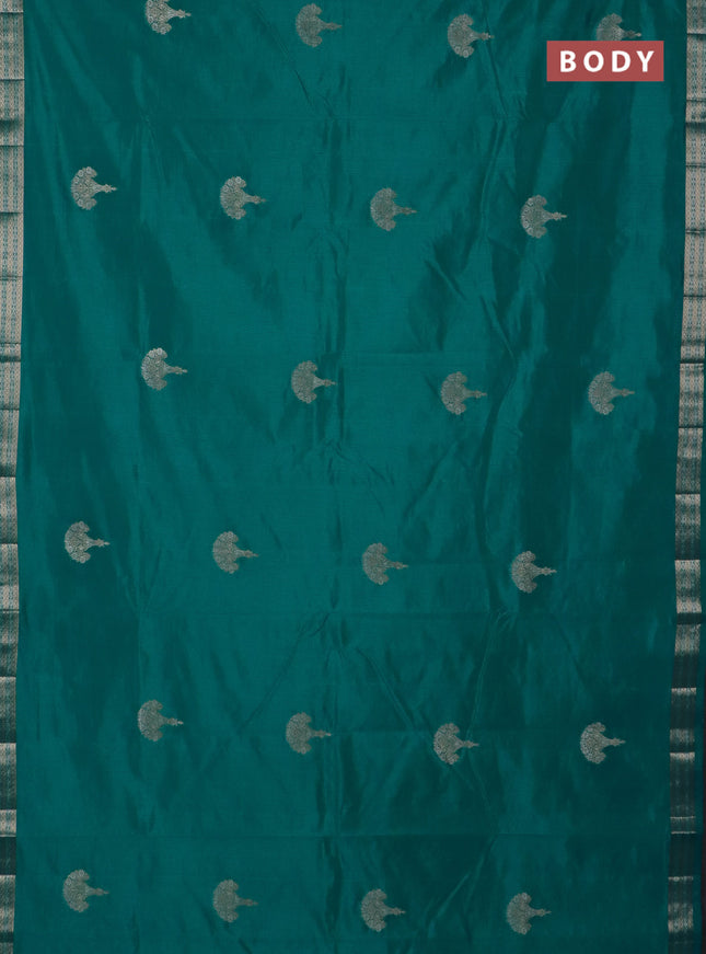 Semi raw silk saree teal green with zari woven buttas and zari woven border