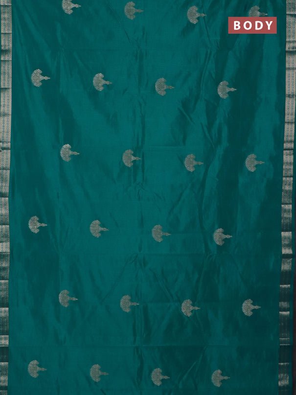 Semi raw silk saree teal green with zari woven buttas and zari woven border