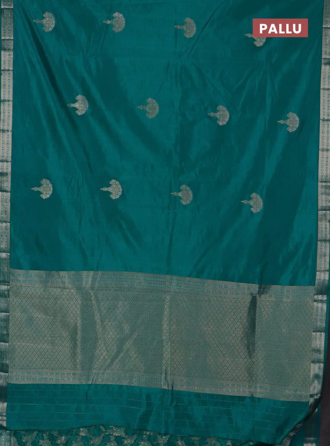 Semi raw silk saree teal green with zari woven buttas and zari woven border