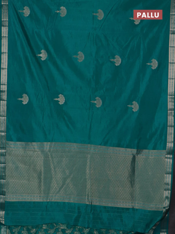 Semi raw silk saree teal green with zari woven buttas and zari woven border