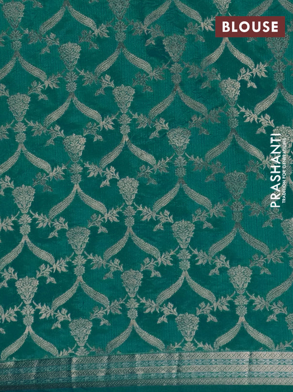 Semi raw silk saree teal green with zari woven buttas and zari woven border
