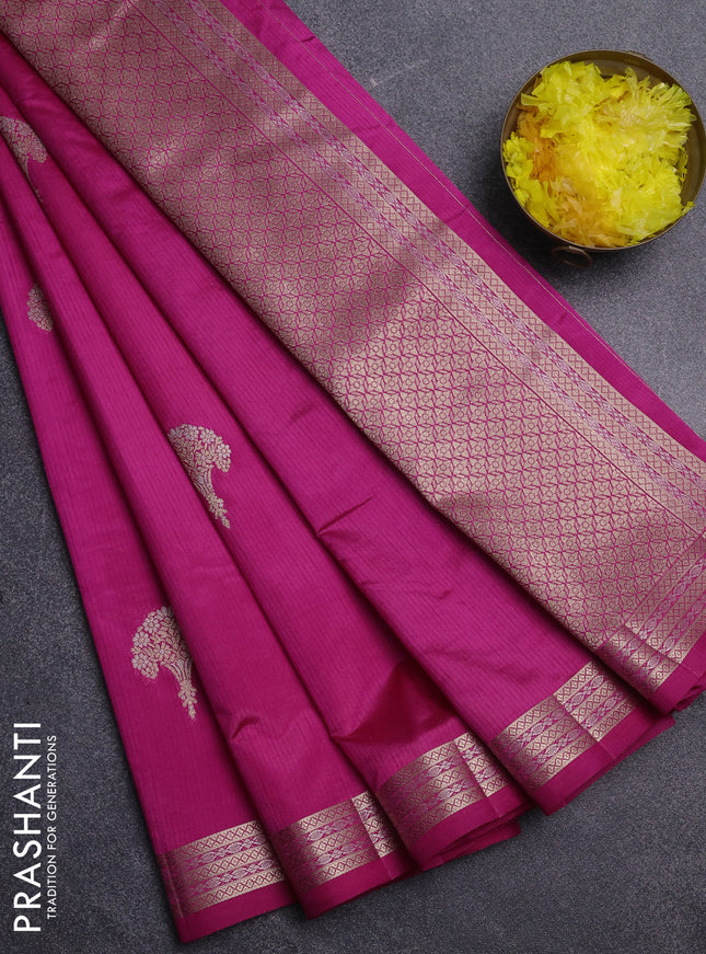 Semi raw silk saree pink with zari woven buttas and zari woven border