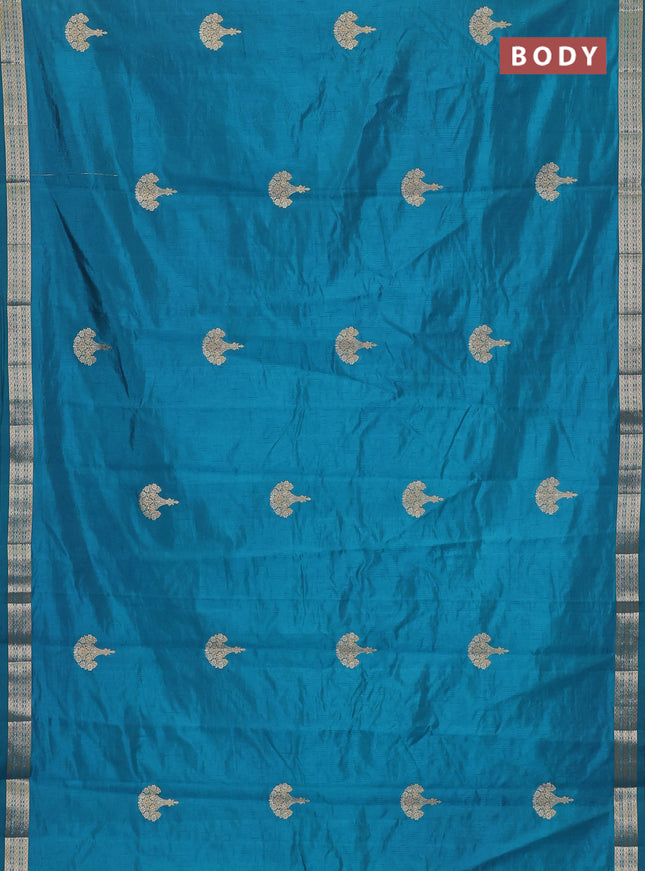 Semi raw silk saree cs blue with zari woven buttas and zari woven border