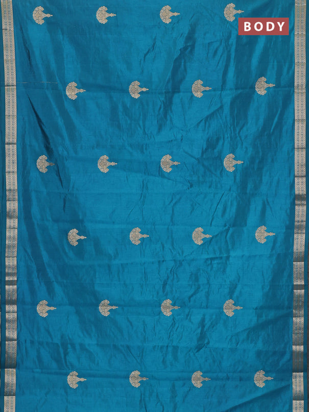 Semi raw silk saree cs blue with zari woven buttas and zari woven border