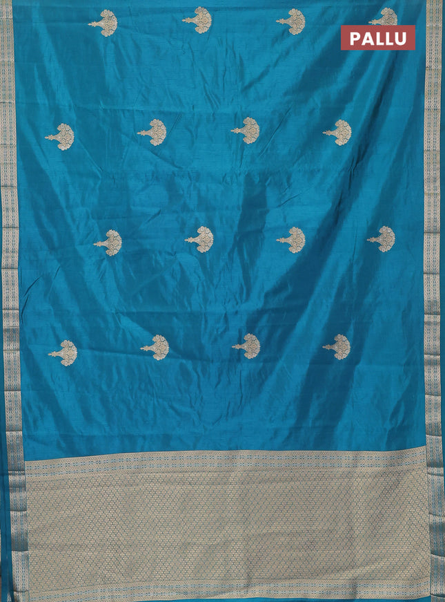 Semi raw silk saree cs blue with zari woven buttas and zari woven border