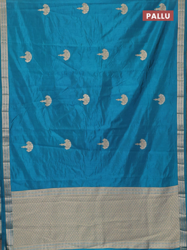 Semi raw silk saree cs blue with zari woven buttas and zari woven border