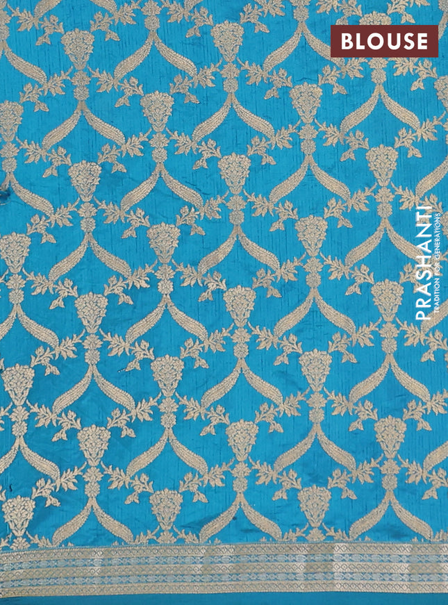 Semi raw silk saree cs blue with zari woven buttas and zari woven border