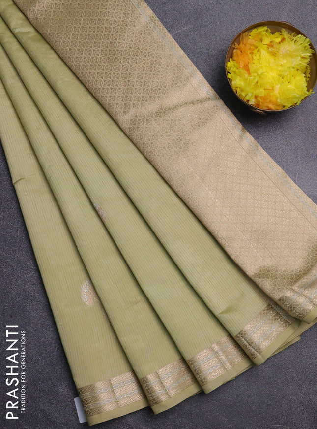 Semi raw silk saree pale yellow with zari woven buttas and zari woven border