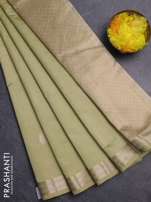 Semi raw silk saree pale yellow with zari woven buttas and zari woven border