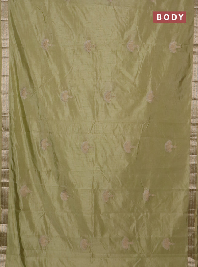 Semi raw silk saree pale yellow with zari woven buttas and zari woven border
