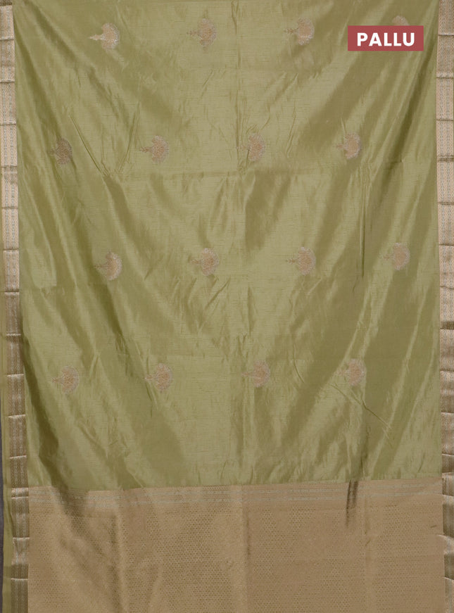 Semi raw silk saree pale yellow with zari woven buttas and zari woven border