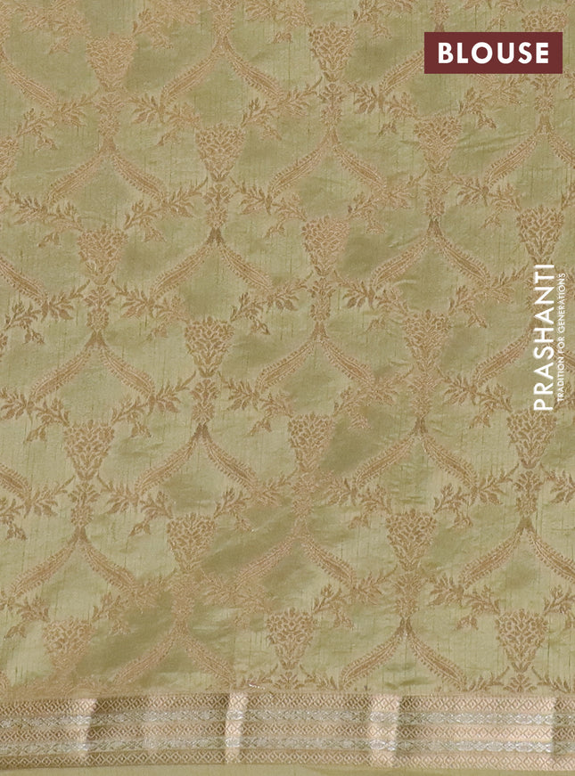 Semi raw silk saree pale yellow with zari woven buttas and zari woven border