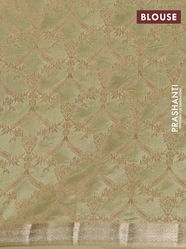 Semi raw silk saree pale yellow with zari woven buttas and zari woven border