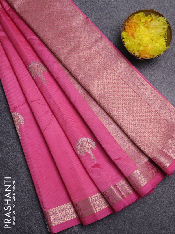 Semi raw silk saree pink with zari woven buttas and zari woven border