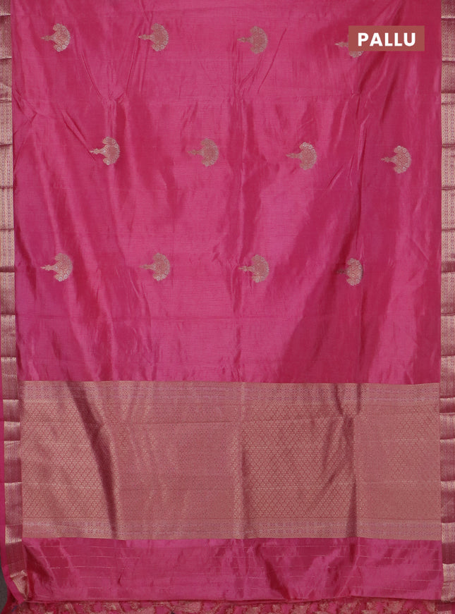Semi raw silk saree pink with zari woven buttas and zari woven border