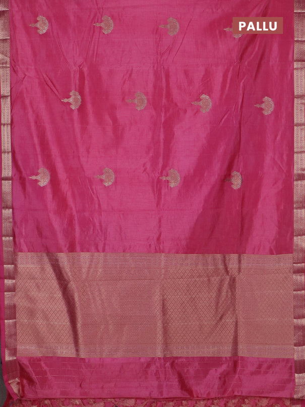 Semi raw silk saree pink with zari woven buttas and zari woven border