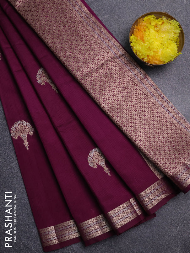 Semi raw silk saree deep purple with zari woven buttas and zari woven border