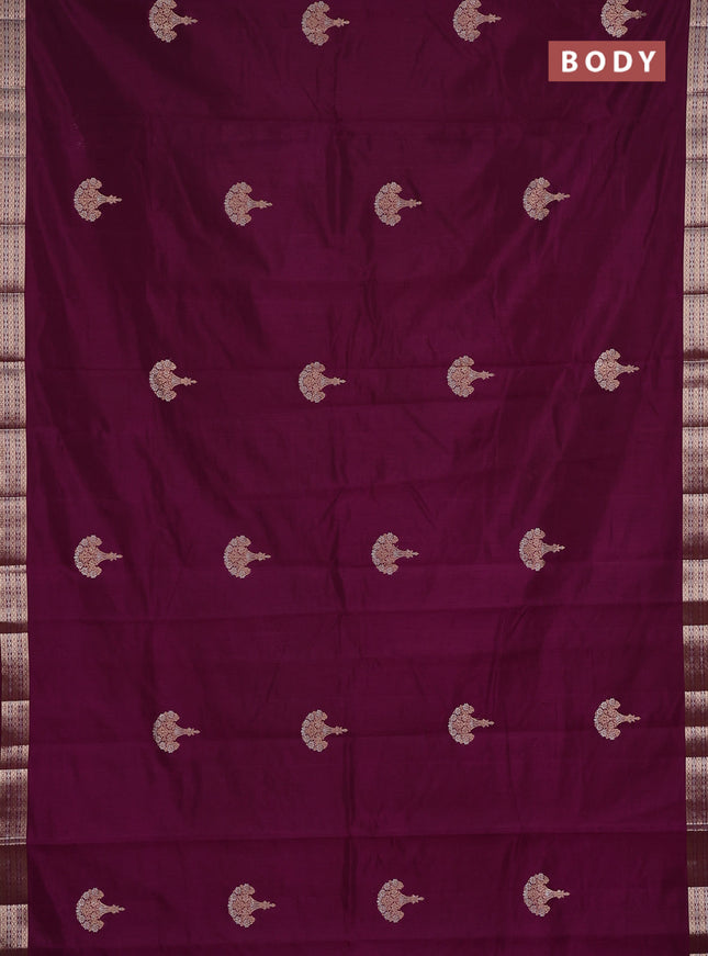 Semi raw silk saree deep purple with zari woven buttas and zari woven border