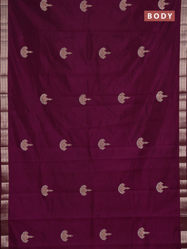 Semi raw silk saree deep purple with zari woven buttas and zari woven border