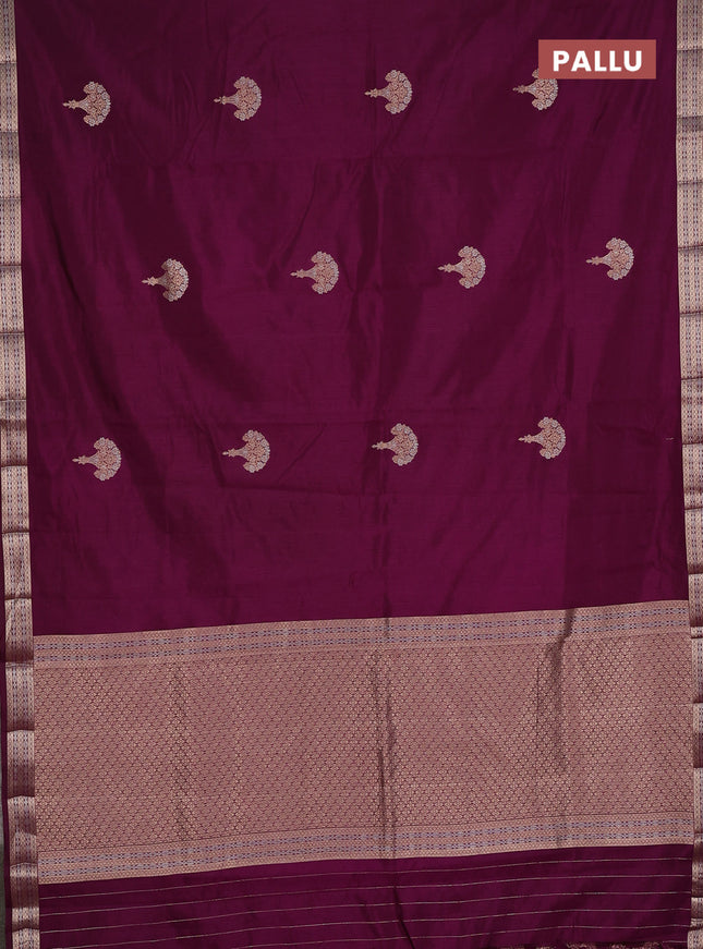 Semi raw silk saree deep purple with zari woven buttas and zari woven border