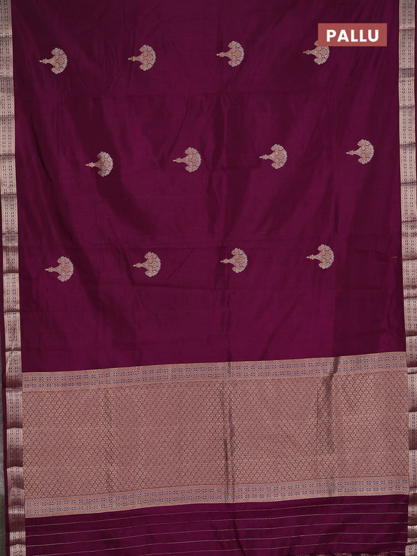 Semi raw silk saree deep purple with zari woven buttas and zari woven border