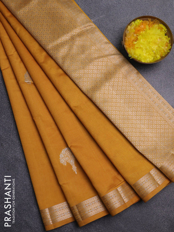 Semi raw silk saree mustard yellow with zari woven buttas and zari woven border