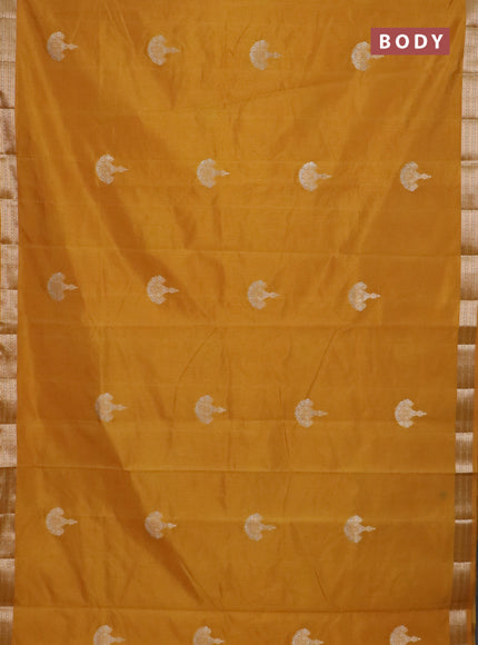 Semi raw silk saree mustard yellow with zari woven buttas and zari woven border