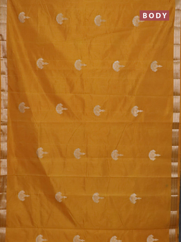 Semi raw silk saree mustard yellow with zari woven buttas and zari woven border