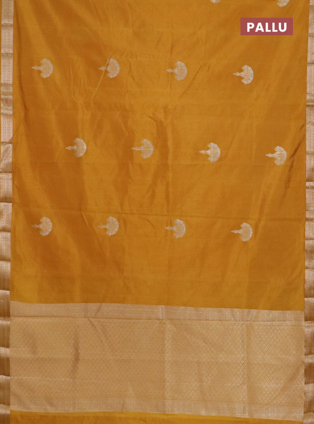 Semi raw silk saree mustard yellow with zari woven buttas and zari woven border