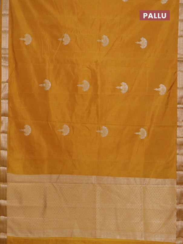 Semi raw silk saree mustard yellow with zari woven buttas and zari woven border