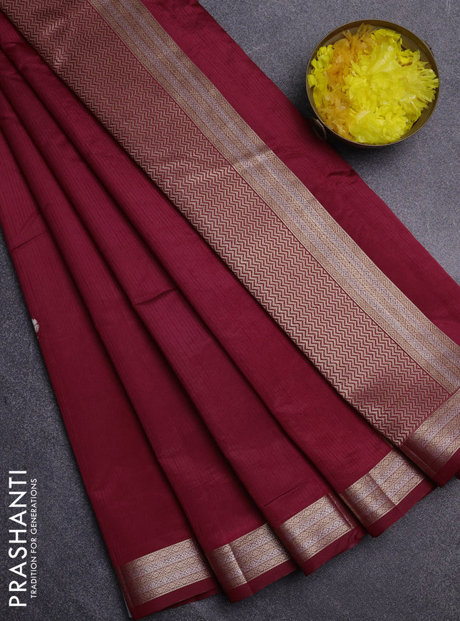 Semi raw silk saree maroon with zari woven buttas and zari woven border