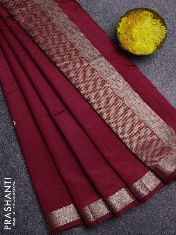 Semi raw silk saree maroon with zari woven buttas and zari woven border