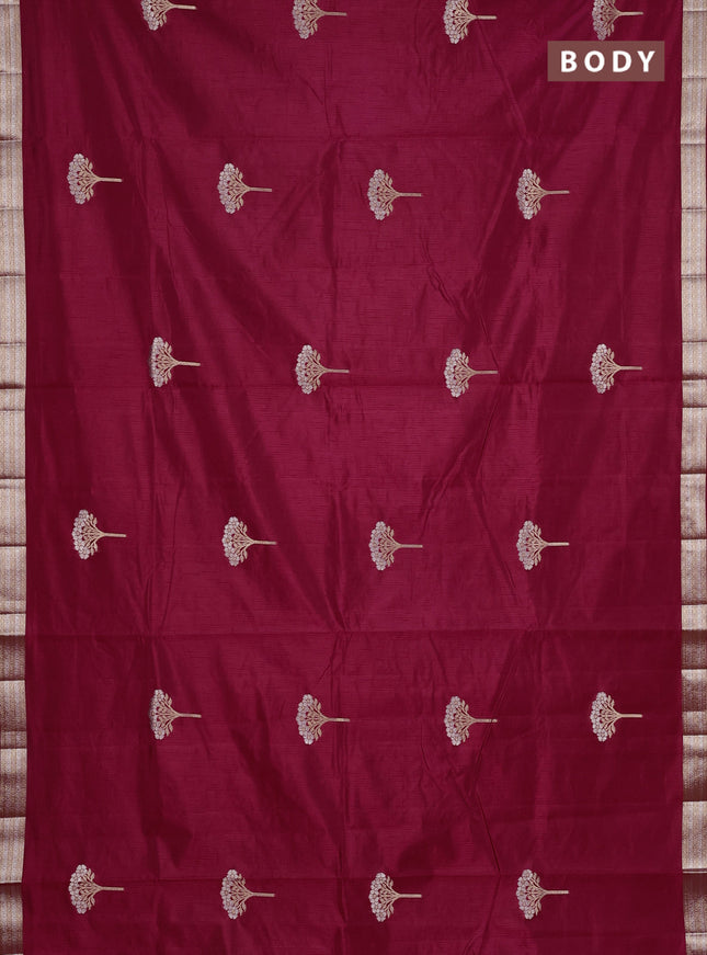Semi raw silk saree maroon with zari woven buttas and zari woven border