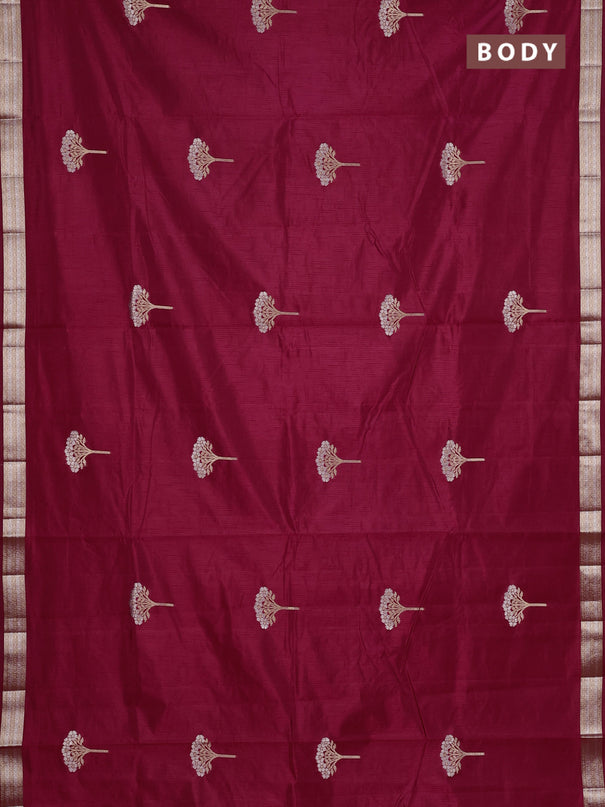 Semi raw silk saree maroon with zari woven buttas and zari woven border
